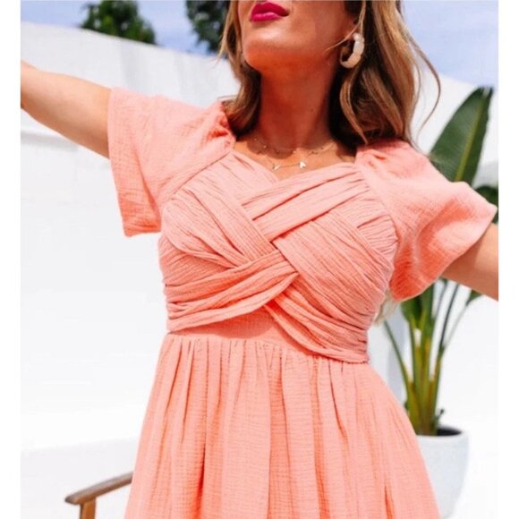 Ivy City Co Sawyer Peach Cotton Gauze Dress / Women’s Size 8 - Picture 2 of 6